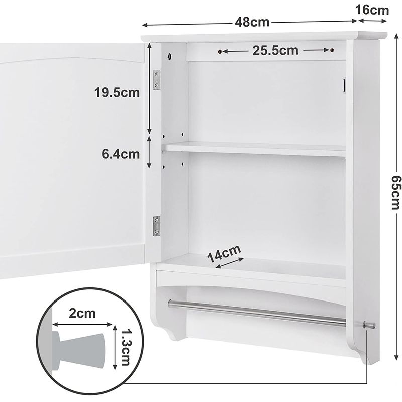 Vasagle Wall Cabinet Wooden Bathroom Cabinet Hanging Storage Cabinet With Towel Rod And Adjustable Shelf Country Style Medicine Cupboard White 48 X 16 X 65cm W X D X H By Songmics Bbc22wt