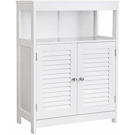 main image of "VASAGLE Wooden Bathroom Floor Cabinet Storage Organizer Rack Cupboard Free Standing with Double Shutter Door White by SONGMICS BBC40WT - White"