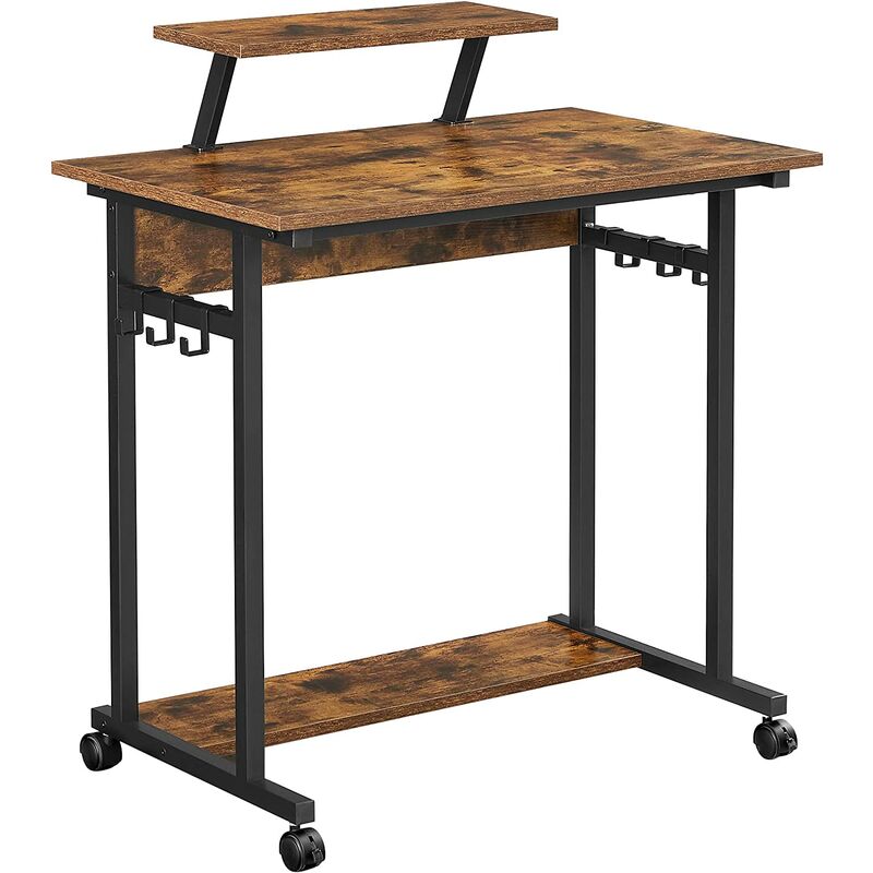 

Songmics - VASAGLE Escritorio, Mesa de ordenador, Mesa de estudio con ruedas, con soporte de pantalla, 6 ganchos, 80 x 50 x 90 cm, Estilo industrial,