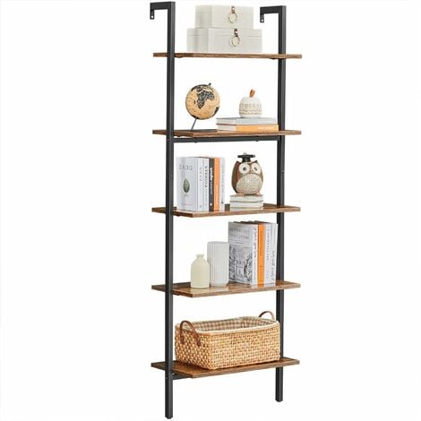 VASAGLE Ladder Shelf, 5-Tier Bookshelf, Wall Shelf for Living Room, Office, Bedroom, 60 x 30 x 172 cm, Industrial, Rustic Brown and Black LLS102B01
