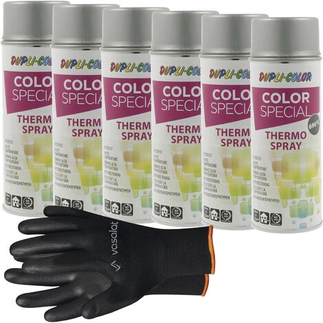 vasalat Dupli-Color Lackspray Hitzebeständig silber zum Renovieren, Ausbessern und Verschönern - hochtemperaturbeständiger Hitzelack, 6 Stück