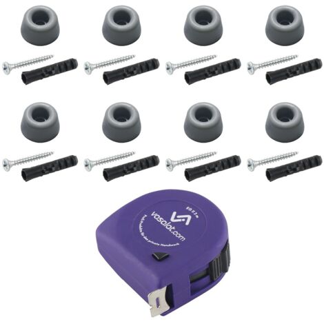 vasalat Gummistopper Boden & Wand 2in1 zum Schrauben ø 20mm, Höhe 10mm - Türstopper + Montagezubehör, Gummi grau - 8 Stück