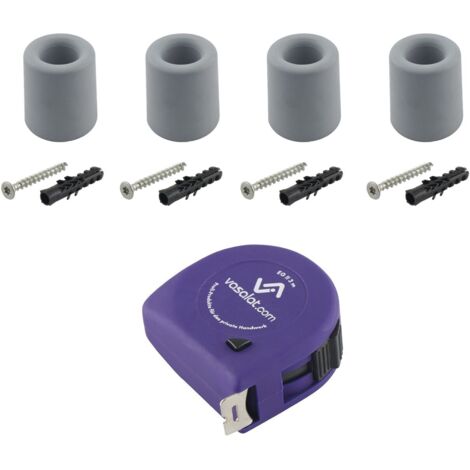 vasalat Gummistopper Boden & Wand 2in1 zum Schrauben ø 30mm, Höhe 30mm - Türstopper + Montagezubehör, Gummi grau - 4 Stück