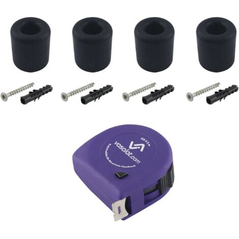 vasalat Gummistopper Boden & Wand 2in1 zum Schrauben ø 30mm, Höhe 30mm - Türstopper + Montagezubehör, Gummi schwarz - 4 Stück