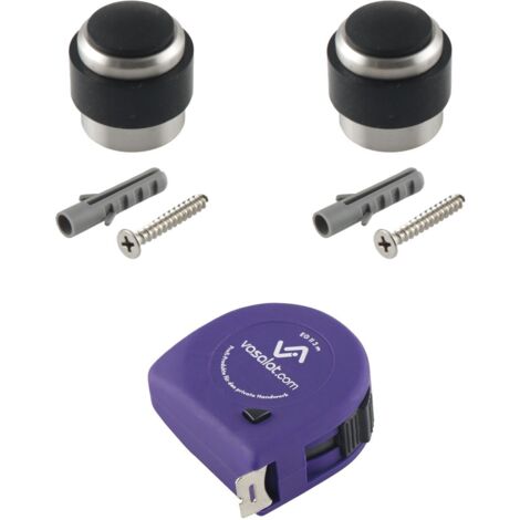 vasalat Gummistopper Boden & Wand 2in1 zum Schrauben ø 35mm, Höhe 32mm - Türstopper + Montagezubehör, Edelstahl matt - 2 Stück