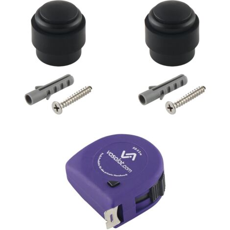 vasalat Gummistopper Boden & Wand 2in1 zum Schrauben ø 35mm, Höhe 32mm - Türstopper + Montagezubehör, Edelstahl schwarz - 2 Stück