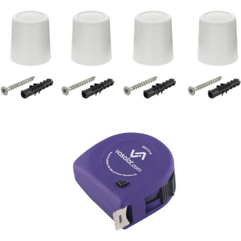 vasalat Kunststoffstopper Boden & Wand 2in1 zum Schrauben ø 25mm, Höhe 30mm - Türstopper + Montagezubehör, Kunststoff weiß - 4 Stück