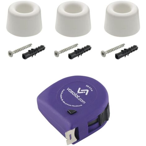 vasalat Kunststoffstopper Boden & Wand 2in1 zum Schrauben ø 40mm, Höhe 25mm - Türstopper + Montagezubehör, Kunststoff weiß - 3 Stück