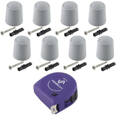 vasalat Türstopper Boden & Wand 2in1 zum Schrauben ø 30mm, Höhe 32mm - Türpuffer + Montagezubehör, Kunststoff grau - 8 Stück