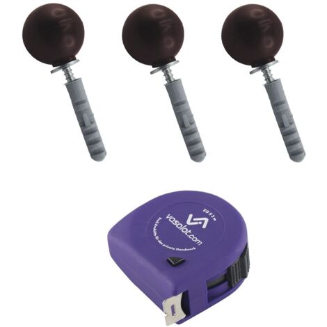 vasalat Türstopper Boden & Wand 2in1 zum Schrauben ø 35mm, Höhe 31mm + Montagezubehör, Kunststoff braun - 3 Stück