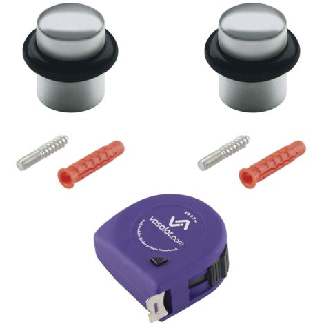 vasalat Türstopper Boden zum Schrauben ø 25mm, Höhe 30mm - runder Tür Stopper Boden mit Gummipuffer + Montagezubehör, Edelstahl matt - 2 Stück