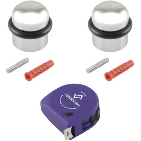 vasalat Türstopper Boden zum Schrauben ø 25mm, Höhe 30mm - runder Tür Stopper Boden mit Gummipuffer + Montagezubehör, Messing verchromt - 2 Stück