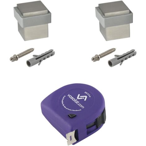 vasalat Türstopper Boden zum Schrauben 25x25mm, Höhe 30 mm - eckiger Tür Stopper Boden mit Gummipuffer + Montagezubehör, Edelstahl gebürstet - 2 Stück
