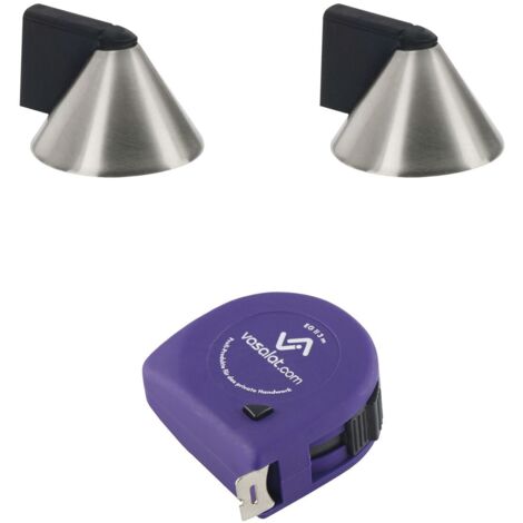 vasalat Türstopper Boden zum Schrauben ø 40mm, Höhe 26mm - Kegel Tür Stopper Boden mit Gummipuffer + Montagezubehör, Edelstahl gebürstet - 2 Stück
