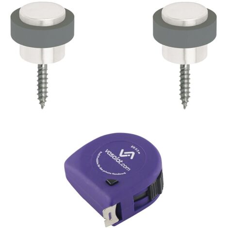 vasalat Türstopper Boden zum Schrauben ø 48mm, Höhe 38mm - runder Tür Stopper Boden mit Gummipuffer + Montagezubehör, Aluminium silber eloxiert - 2 Stück