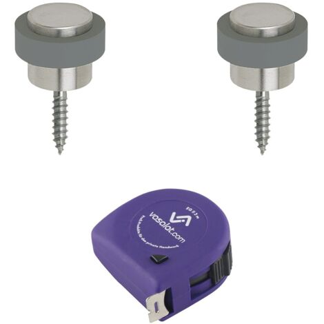 vasalat Türstopper Boden zum Schrauben ø 48mm, Höhe 38mm - runder Tür Stopper Boden mit Gummipuffer + Montagezubehör, Edelstahl matt - 2 Stück