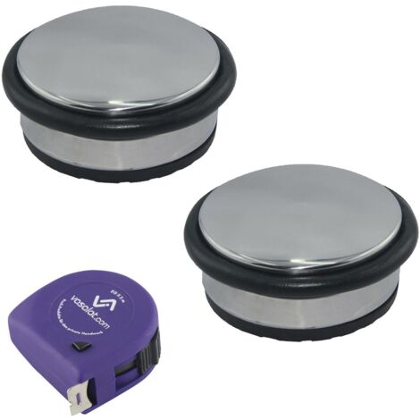 vasalat Türstopper schwer 1,3kg - Tür Stopper Boden mit Gummipuffer ø 95mm, Höhe 45mm, Türpuffer zum Schutz von Wand & Tür, Edelstahl poliert - 2 Stück