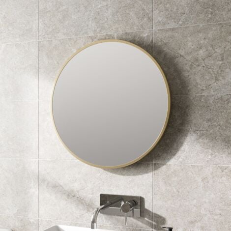 Vasari Modern Round Glass Mirror 60cm Brushed Brass Frame Wall Mounted Bathroom