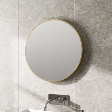 AQUARI Vasari Modern Round Glass Mirror 60cm Gold Frame Wall Mounted Bathroom