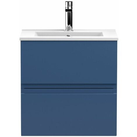 main image of "Vasari Silk Blue 500mm Wall Hung Vanity Unit Minimalist Basin Sink Bathroom"