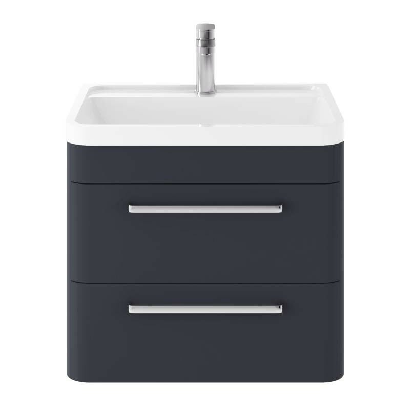 Hudson Reed Solar Indigo Blue 600mm Wall Hung 2 Drawer Vanity Unit and Basin with 1 Tap Hole - SOL302