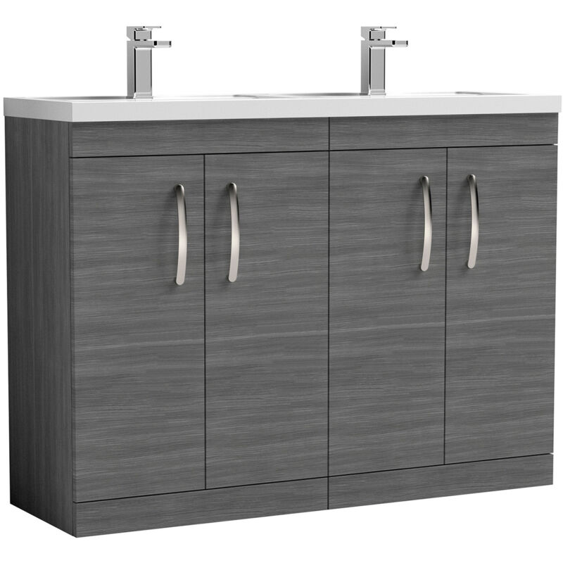 Nuie Athena Anthracite Woodgrain 1200mm 4 Door Vanity Unit with Double Basin - ATH025C