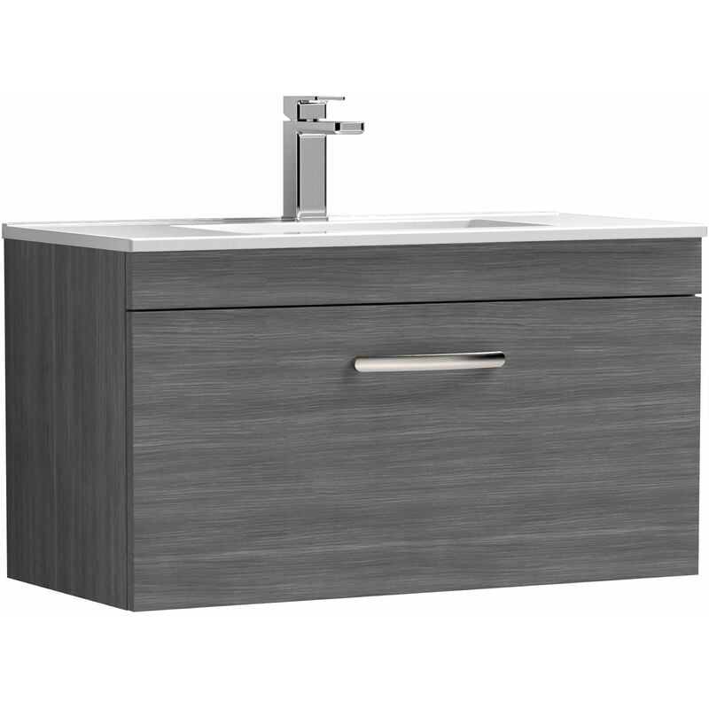 Athena Wall Hung 1-Drawer Vanity Unit with Basin-2 800mm Wide - Brown Grey Avola - Nuie