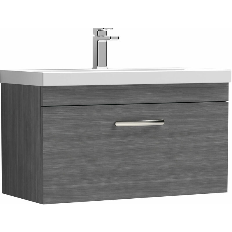Athena Wall Hung 1-Drawer Vanity Unit with Basin-3 800mm Wide - Brown Grey Avola - Nuie
