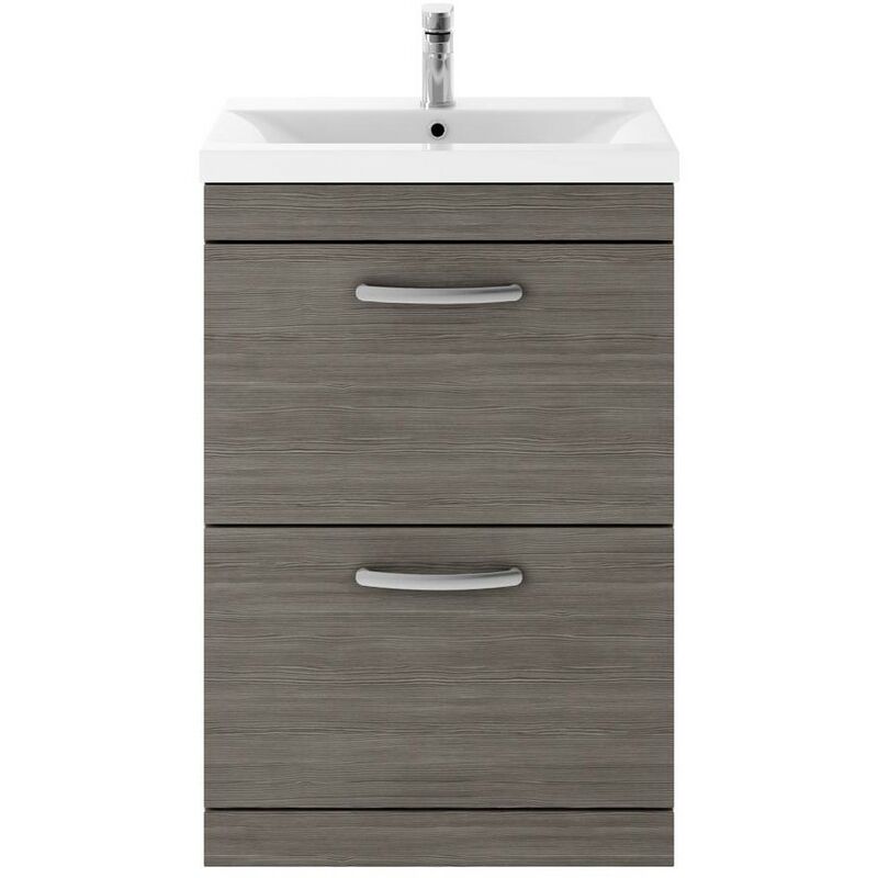 Athena Grey Avola 600mm Floor Standing 2 Drawer Cabinet & Mid-Edge Basin