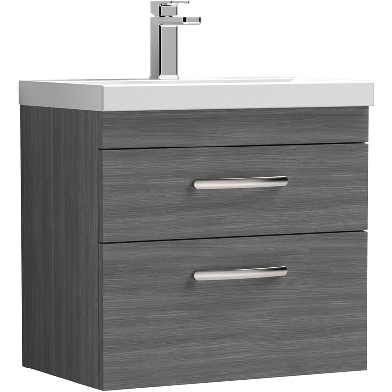 Athena Wall Hung 2-Drawer Vanity Unit with Basin-1 600mm Wide - Brown Grey Avola - Nuie