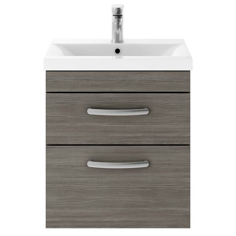 Athena Wall Hung 2-Drawer Vanity Unit with Basin-1 500mm Wide - Brown Grey Avola - Nuie