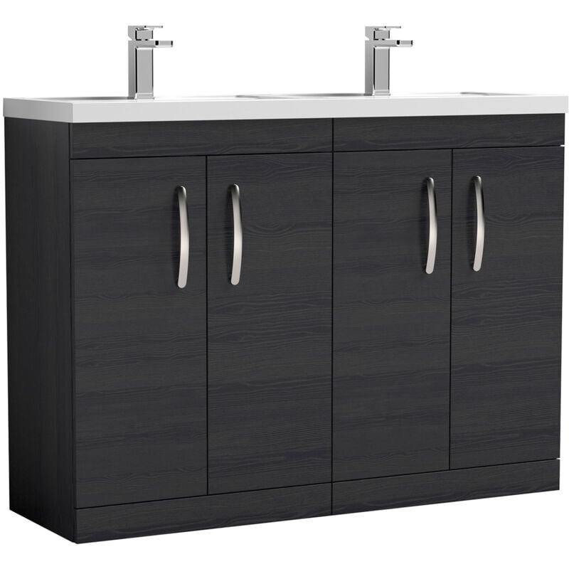 Nuie Athena Charcoal Black 1200mm 4 Door Vanity Unit with Double Basin - ATH026C