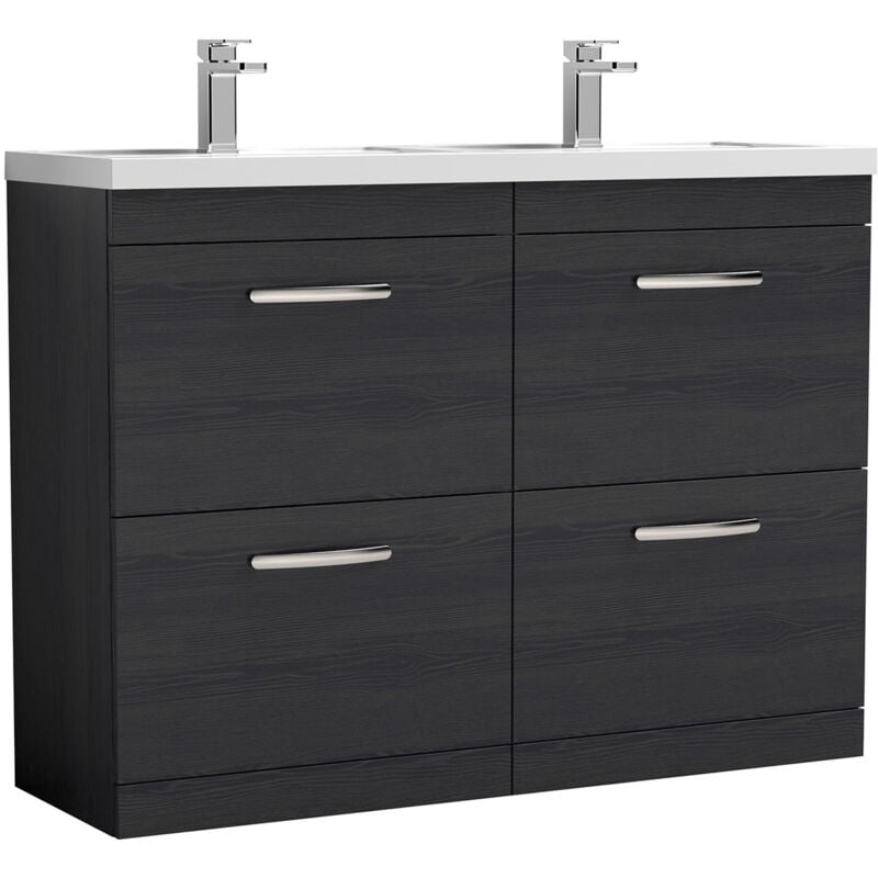 Nuie Athena Charcoal Black 1200mm 4 Drawer Vanity Unit with Double Basin - ATH033C