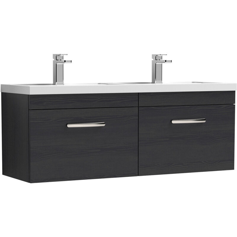 Nuie Athena Charcoal Black 1200mm Wall Hung 2 Drawer Vanity Unit with Double Basin - ATH040C