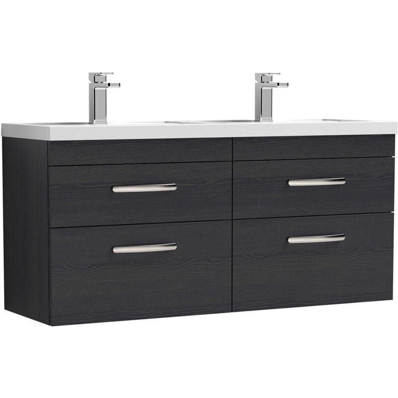 Nuie Athena Charcoal Black 1200mm Wall Hung 4 Drawer Vanity Unit with Double Basin - ATH047C