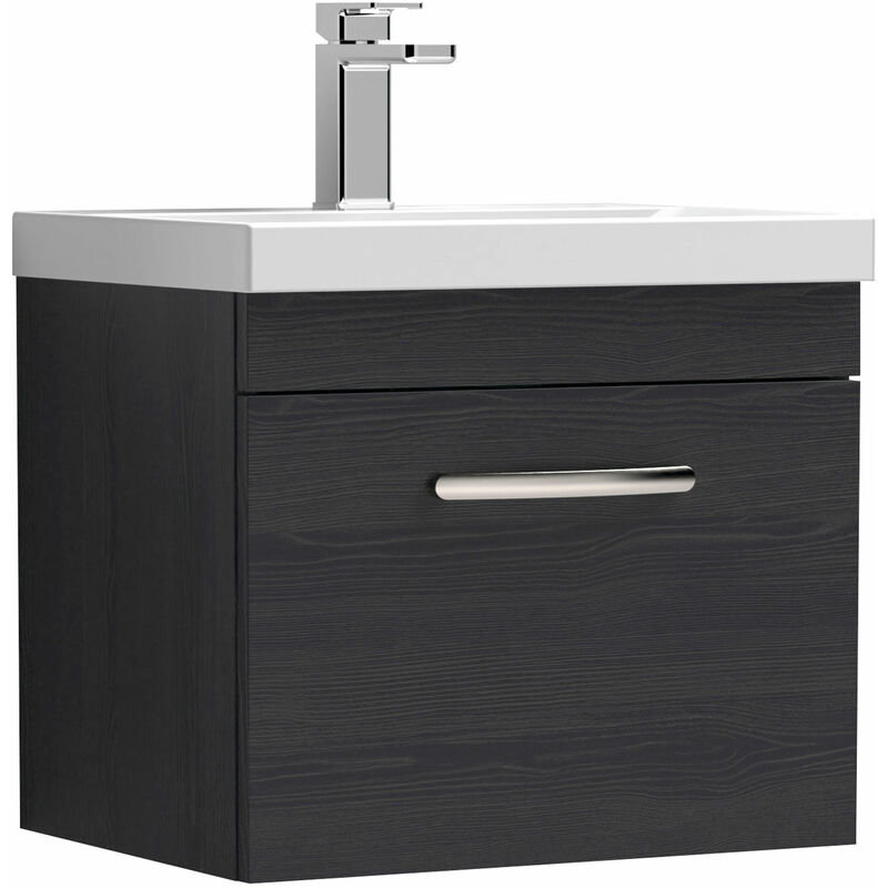 Athena Wall Hung 1-Drawer Vanity Unit with Basin-3 500mm Wide - Hacienda Black - Nuie