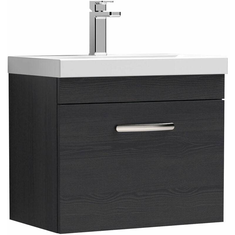 Athena Wall Hung 1-Drawer Vanity Unit with Basin-1 600mm Wide - Hacienda Black - Nuie