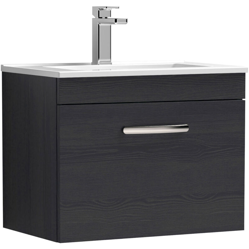 Nuie Athena Wall Hung 1-Drawer Vanity Unit with Basin-2 600mm Wide - Hacienda Black