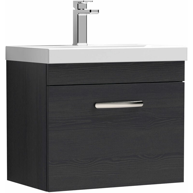 Athena Wall Hung 1-Drawer Vanity Unit with Basin-3 600mm Wide - Hacienda Black - Nuie