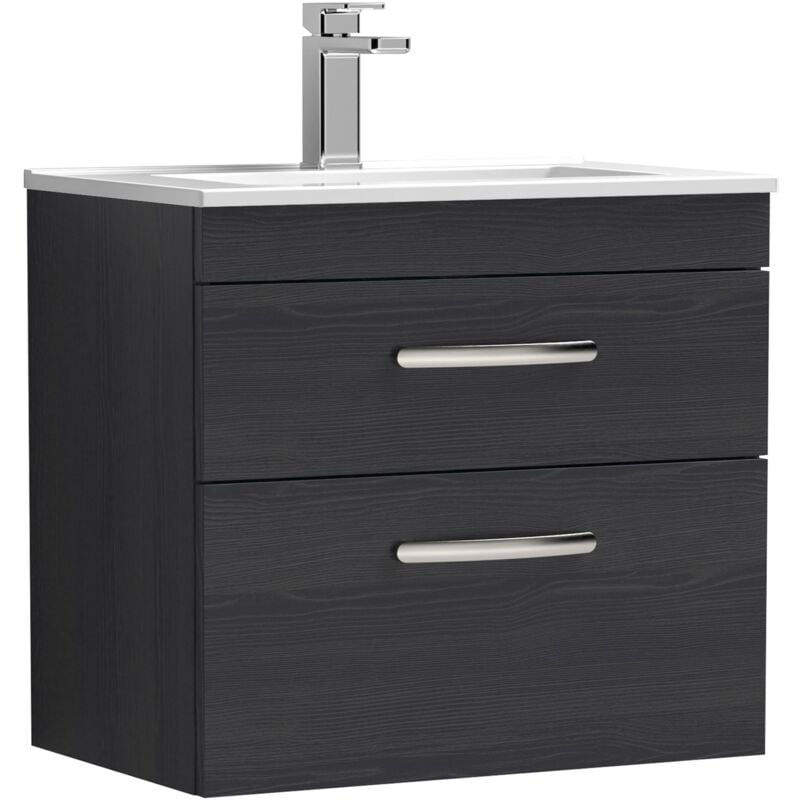 Athena Wall Hung 2-Drawer Vanity Unit with Basin-2 600mm Wide - Hacienda Black - Nuie