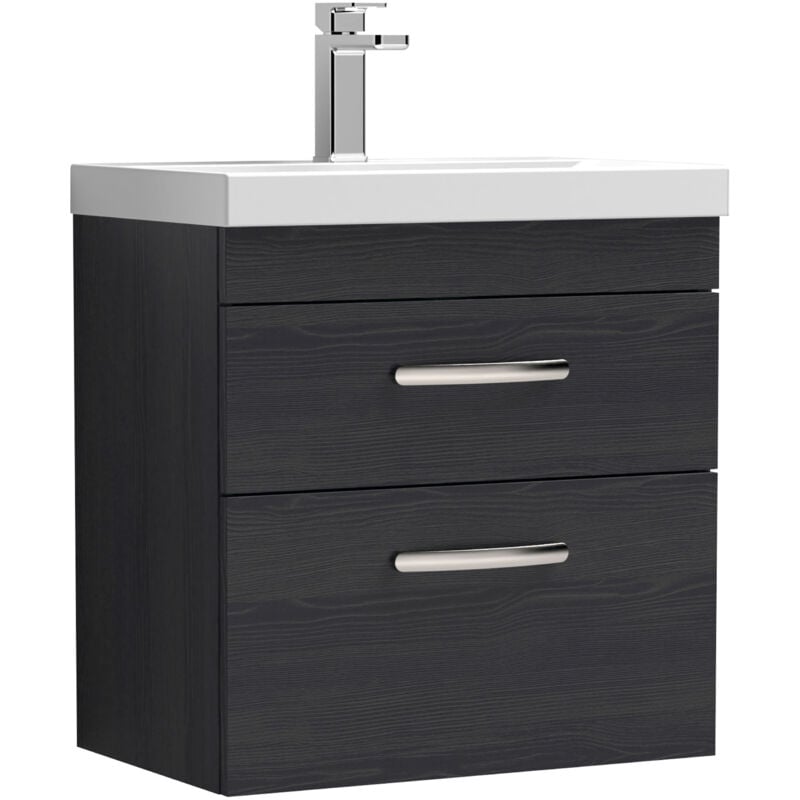 Athena Wall Hung 2-Drawer Vanity Unit with Basin-3 600mm Wide - Hacienda Black - Nuie