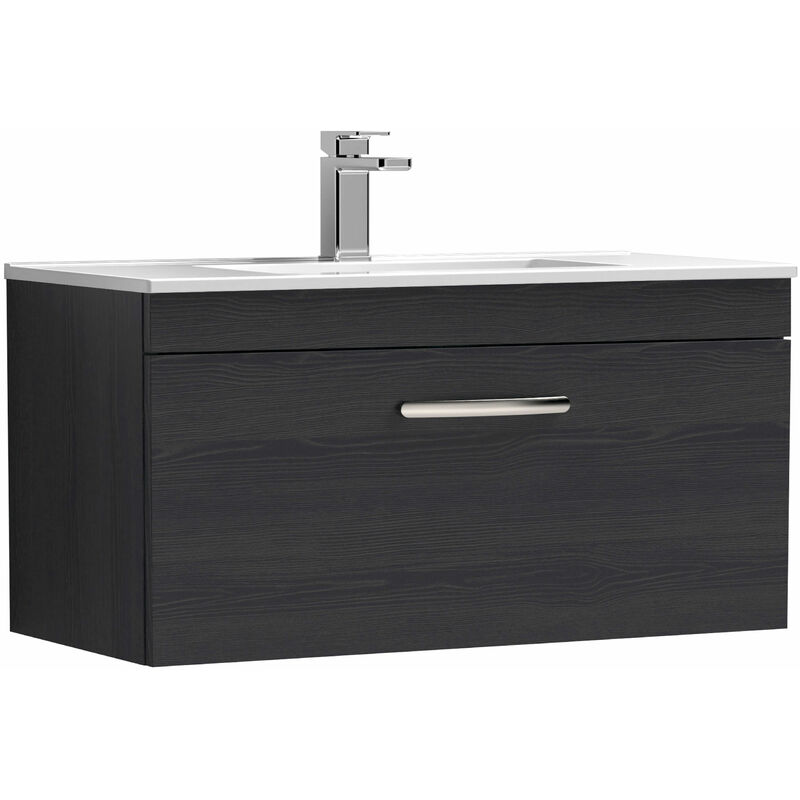 Athena Wall Hung 1-Drawer Vanity Unit with Basin-2 800mm Wide - Hacienda Black - Nuie