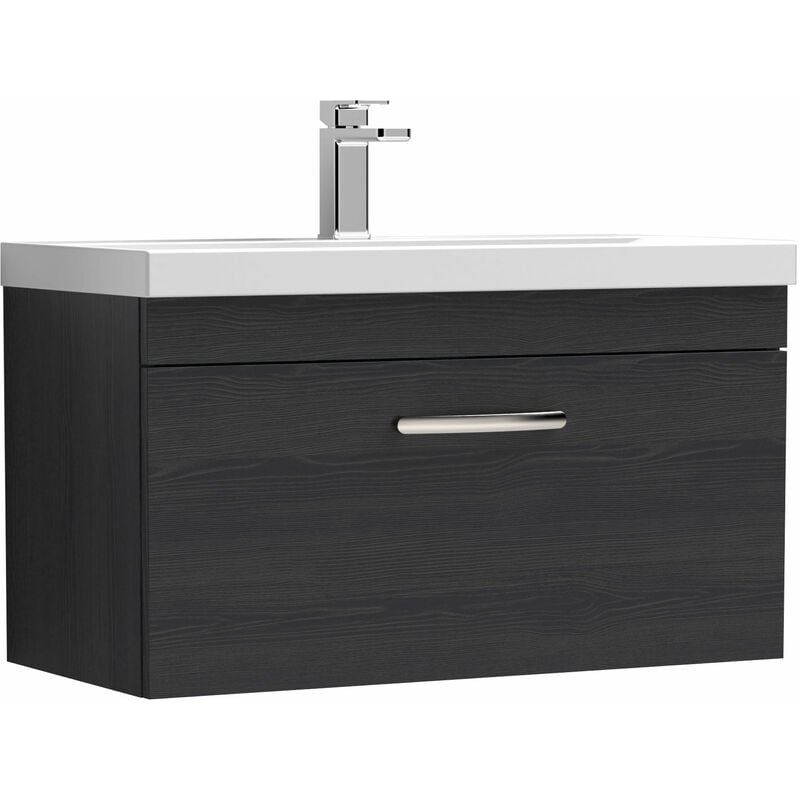 Athena Wall Hung 1-Drawer Vanity Unit with Basin-3 800mm Wide - Hacienda Black - Nuie