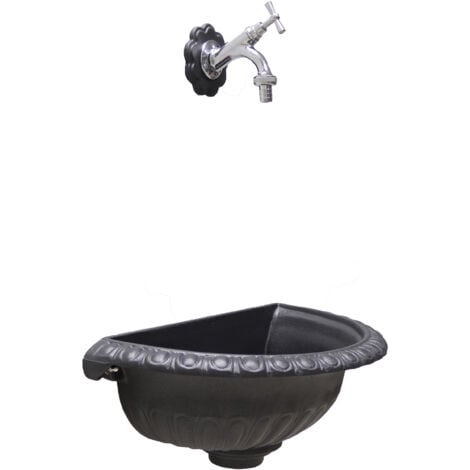 Vasca a muro Liberty per casa giardino da parete esterno balcone grigio ghisa con rubinetto in ottone cromato