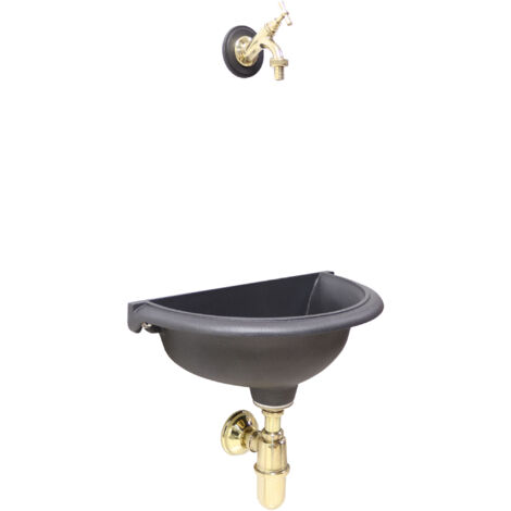 Vasca a muro Taormina per casa giardino balcone da parete lavello color ghisa parete con rubinetto e sifone in ottone a scelta : lucido