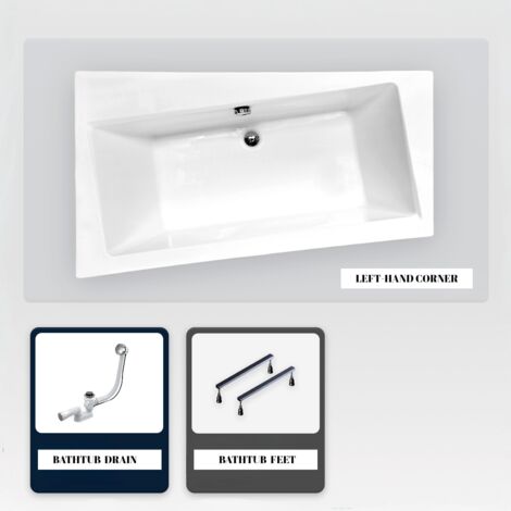 Vasca asimmetrica - 160 x 100 cm - Sinistra - senza Rivestimento - con Piedini - Scarico Cromato - INFINITY