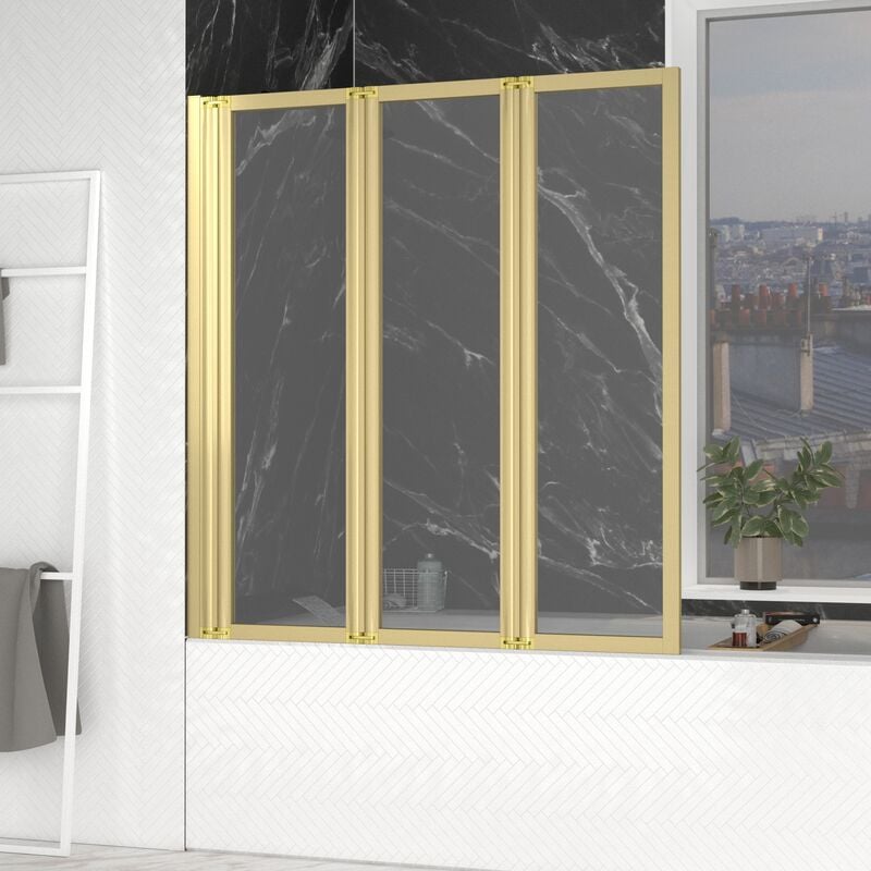 Aurlane - Parete vasca pieghevole 3 pannelli Oro spazzolato - 125x143 cm - Vetro temperato 4 mm - zaggy gold