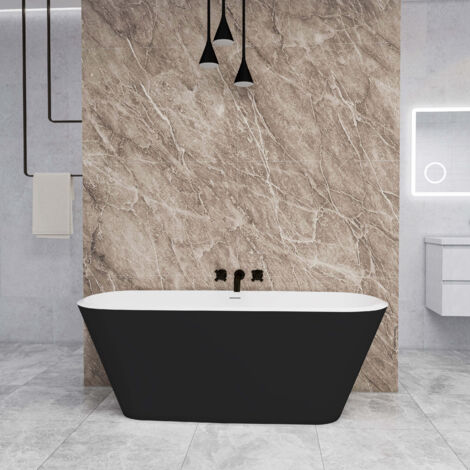Vasca da Bagno a Isola 170x78x60 cm Vasca da Bagno Freestanding in Acrilico Nero Ovale