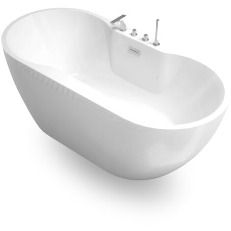 Vasca da bagno free standing ovale in acrilico bianco lucido misure 170x80x60 cm - confezione 1