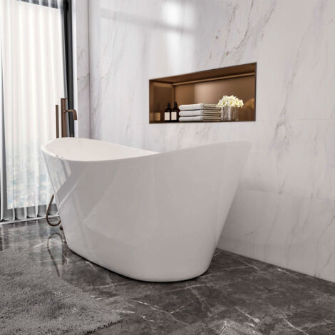 Vasca da Bagno Freestanding Barca Ovale Bianco in Acrilico 150x72x65 cm (L.xP.xA.)